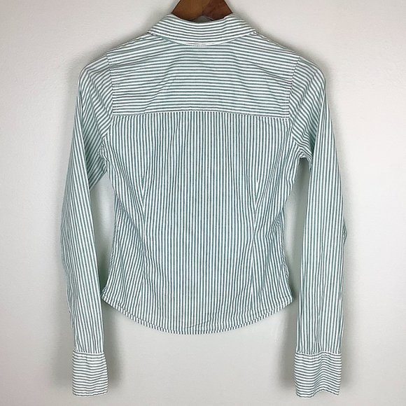 3/$25 Hollister Green & White Stripe Button Blouse - Picture 4 of 10